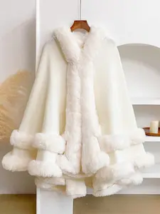 Luxury Faux Fur Hooded Cape Shawl, Warm and Comfortable for Air-Conditioned Rooms, Ideal for Daily Wear at Home and Parties
