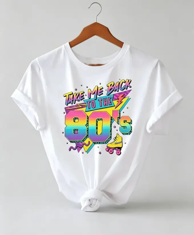 Men's 100% Cotton 80s Retro Roller Skate Tee - Nostalgic Throwback Vibe, Breathable Gradient Piece for Everyday Wear