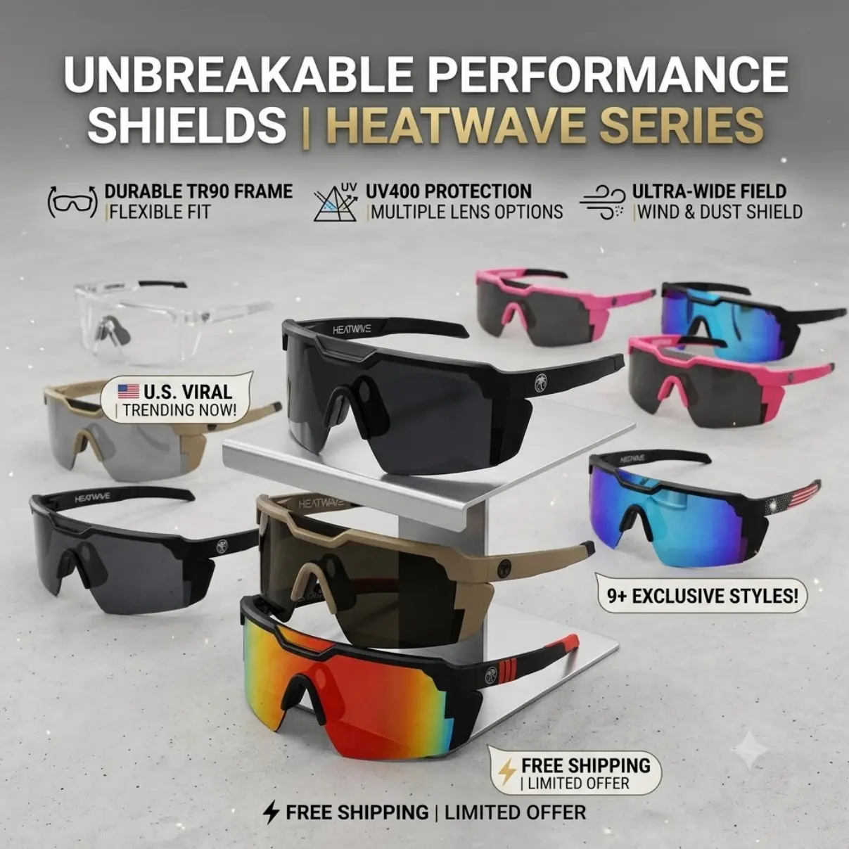 HEATWAVE Z87+ Shield-X Photochromic Sports Sunglasses for Men & Women, Impact Resistant UV400 Auto-Adaptive Lenses for Cycling, Running & Baseball