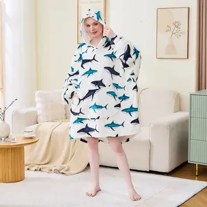 Oversized Wearable Hoodies for Ladies, Pajamas Warm Cozy, Suitable For Cold Weather, Plush Sherpa Material, Oversized Fit, Winter Pajamas,  Comfortable Soft Top Womenswear