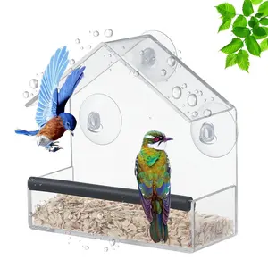 1 Acrylic Bird Feeder, Transparent Window-Mounted Hanging Feeder House (Thickened Upgraded Version), with Suction Cups, Bird Feeding Station, Ideal for Garden Outdoor Backyard Wildlife Bird Watching.