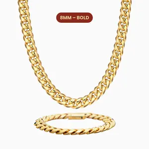 JAXXON Cuban Set 8mm - Gold - Waterproof - Box Clasp