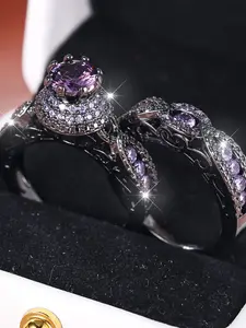 Luxury Black Bridal Ring Set - Synthetic Zirconia Stackable Finger Rings for Women & Girls, Trendy All-match & Engagement Ring Wedding Jewelry for Anniversary Birthday Gift