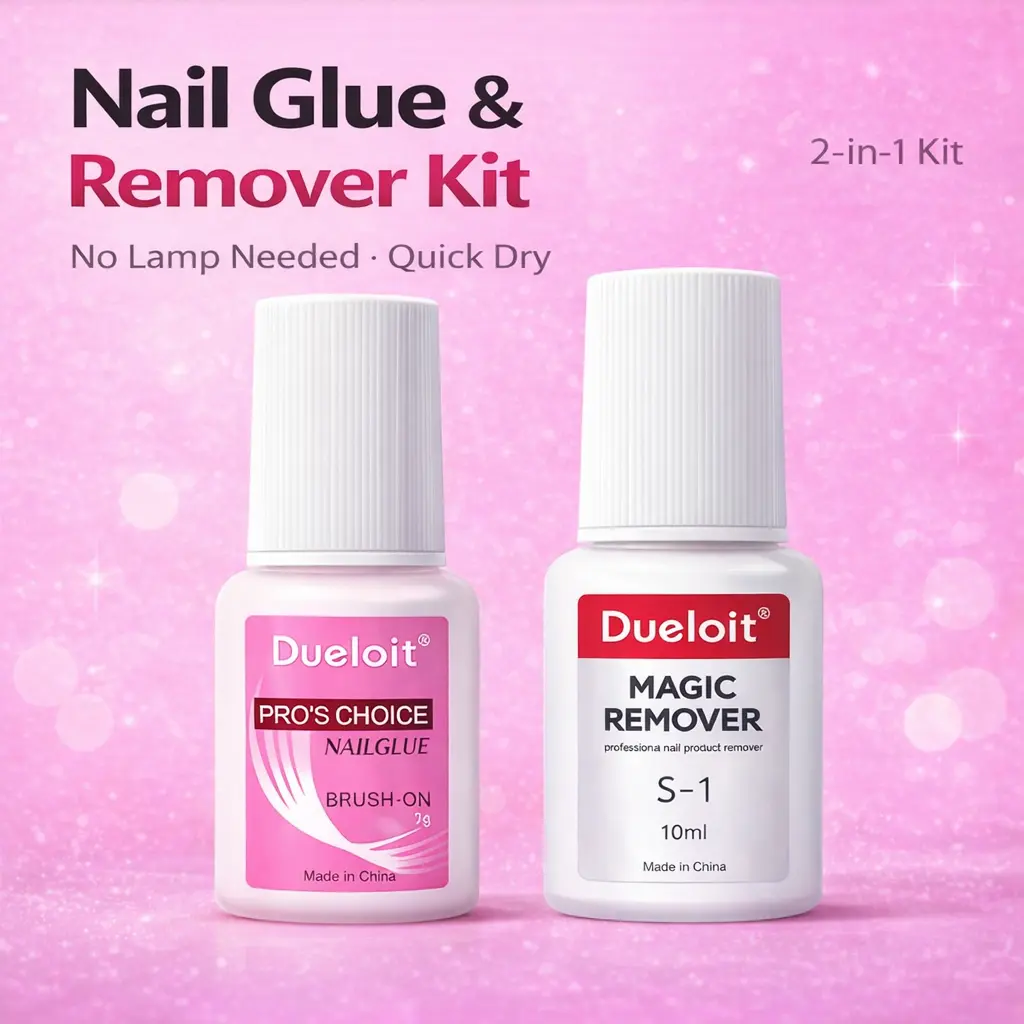 Nail Glue and Remover Kit – 7ML Fast-Drying Adhesive for Press-On Nails + 10ML Gentle Magic Remover, No-Soak No-Wrap Formula, Quick LED Gel Dissolver, Ideal for Home Salon & Beginners, Manicure, Easy Nail Art