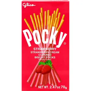 Pocky Glico Strawberry Flavored Fruit Biscuit Sticks, Creamy Crunchy Stick Snack, 70g (2.47oz)