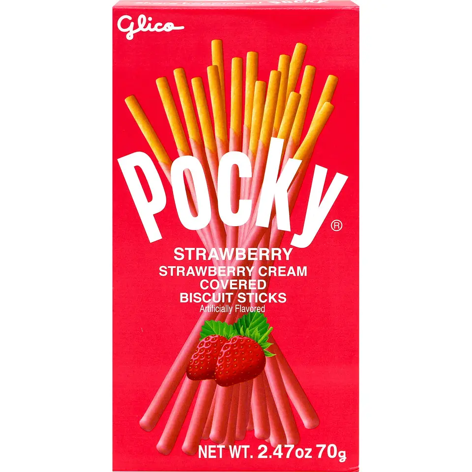Pocky Glico Strawberry Flavored Fruit Biscuit Sticks, Creamy Crunchy Stick Snack, 70g (2.47oz), Fruity, Snacks, Food, Crunchy Texture, Lightly Dipped Strawberry Layer