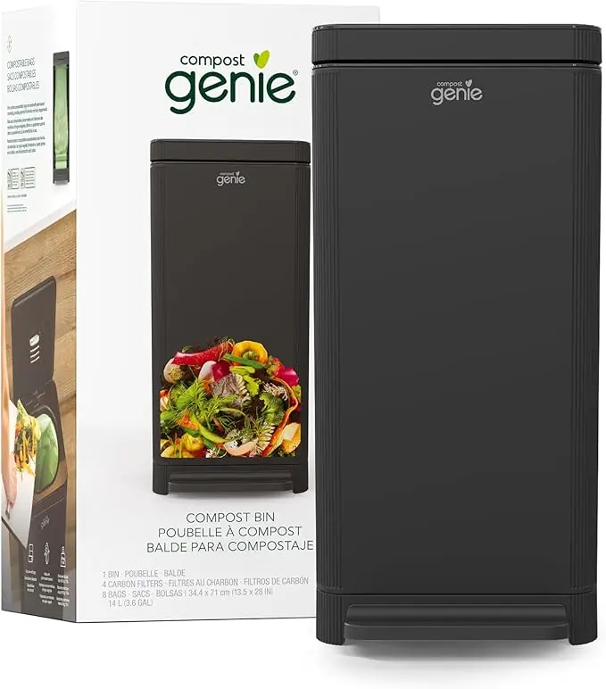 Compost Genie 3.6 Gallon Hands-Free Kitchen Compost Bin – Odor-Control Food Scrap Bin with Compostable Bags