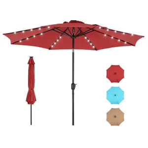 10 ft Patio Pool Umbrella with 32 LED Solar Lights UV-Resistant Outdoor Table Umbrella with Tilt and Crank for Backyard Deck Garden and Beach Cover