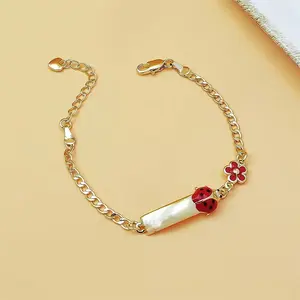 New Arrival Cute Ladybug & Floral Bracelet | 18K Gold-Tone Plated Copper with Red & Pink Floral Design, Versatile for Casual Wear & Ideal Holiday Gift for Valentine’s Day, Thanksgiving & Graduation