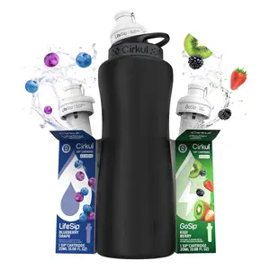 Cirkul 32oz Matte Black Stainless Steel Water Bottle Starter Kit with Black Lid, 2 Flavor Cartridges Blueberry Grape & Kiwi Berry, Sugar Free, Zero Calorie Flavored Water System for Daily Hydration, Reusable Bottle