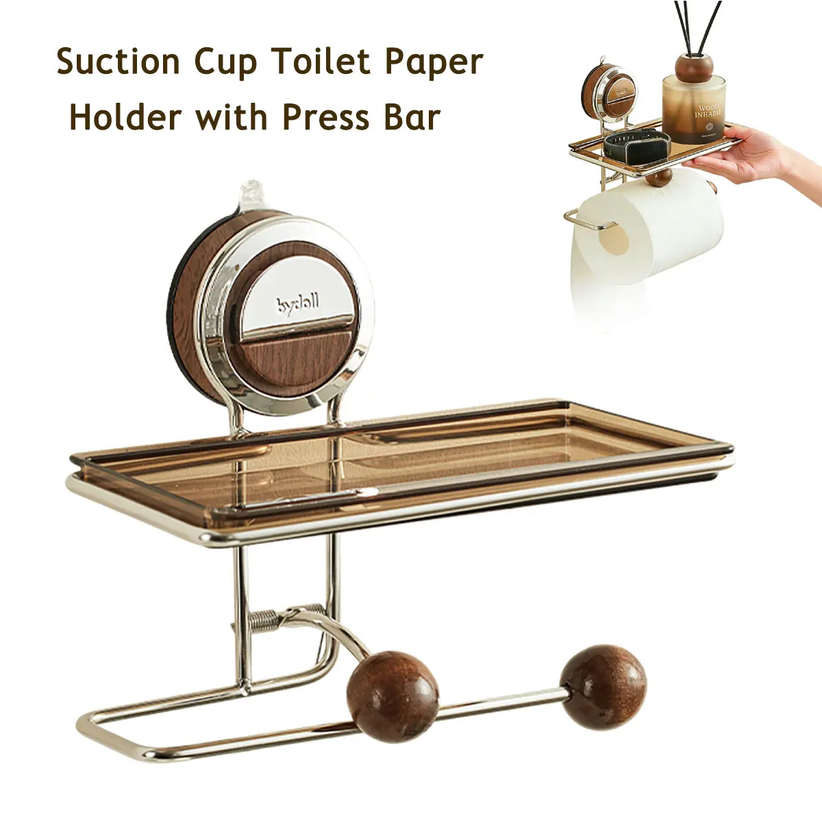 No-Drill Suction Cup Toilet Paper Dispenser with Holder & Phone Tray, Heavy-Duty Stainless Steel, Waterproof Removable for Bathroom, Kitchen