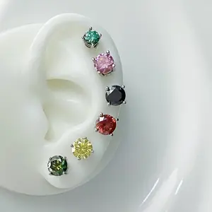 #Y100 June Synthetic Moissanite Stud Earrings, Female Adult Fashion Jewelry Accessories