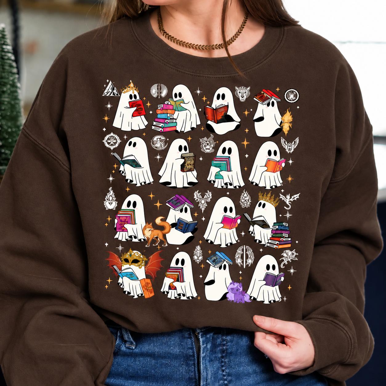 SJM Ghost Book Sweatshirt, Fantasy Booktok Crewneck Sweatshirt, Halloween Ghost Graphic Shirt, Book Lover Halloween Gift