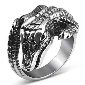 Stainless Steel Men's Retro Animal Motif Hip-Hop Statement Ring - Elegant Fashion Rings, Glittering Party Costume Jewelry Accessory,summerwins