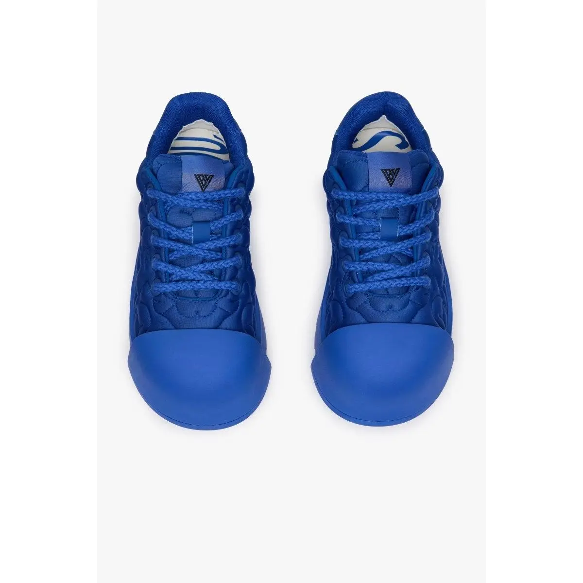 Men's Goliath "Brain" Neoprene Casual Trainers - Oversized Statement Shoes, Electric Blue, Front Lace-Up, Padded Embroidery, Sculptural Stacked EVA Sole, Paint Dipped Tips, Cotton, Closed, Novel Design Casual Trainers, Footwear, Bold Mindset