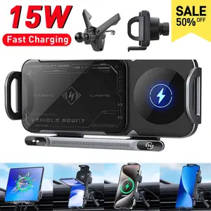 【Huge Deals】2025 High Smartphone Holder/Tablet Holder, 15W Wireless Car Charger, Fast Charging Phone Holder, 2 in 1 Automatic Rotating Phone Holder with Wireless Car Charger for Folding Phone Smartphone