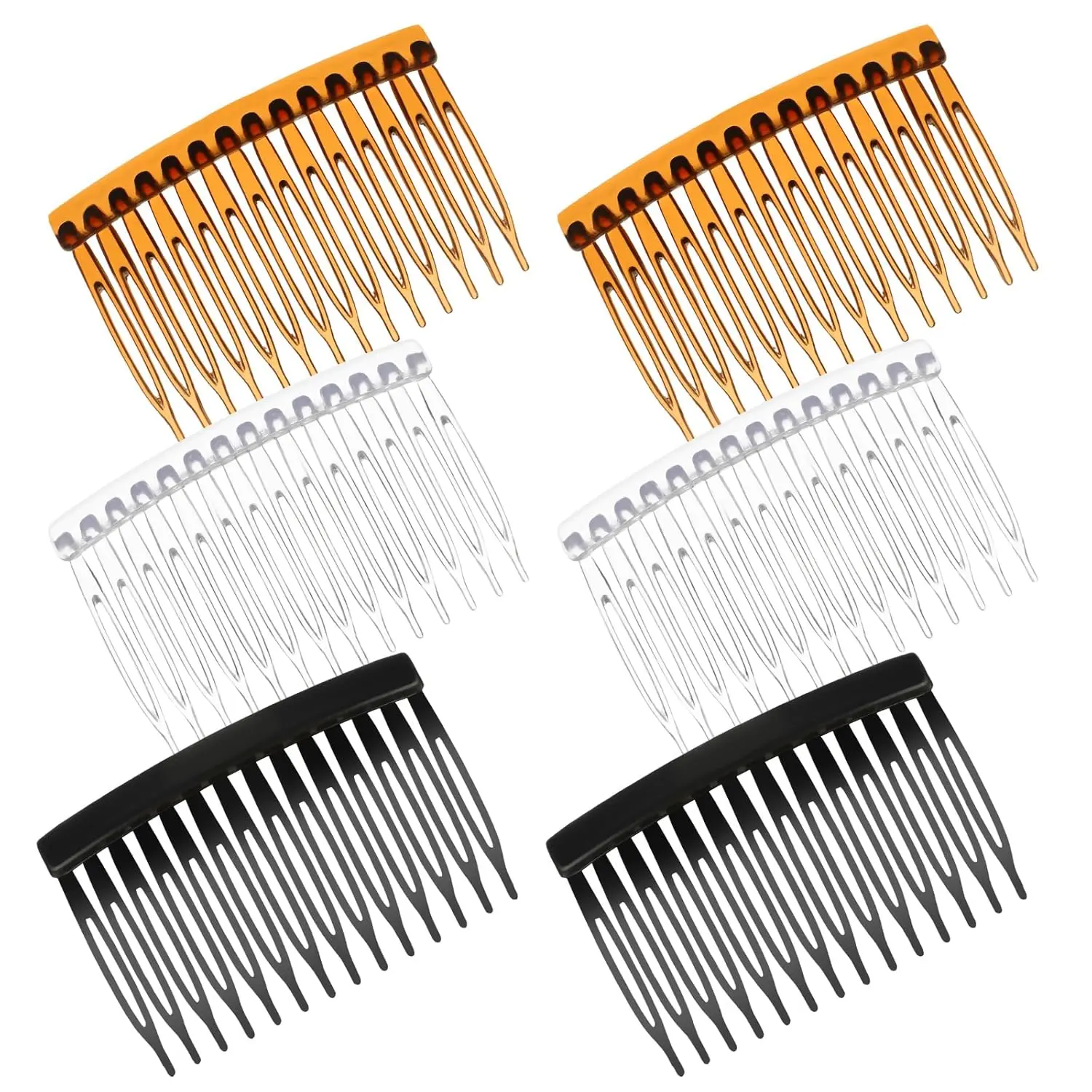 Women's 6-Piece Vintage Plastic French Side Comb Set - 14-Teeth Stick Combs, Decorative Hair Styling Accessories for Bridal Wedding Veil Fine Hair, Stick Comb Set