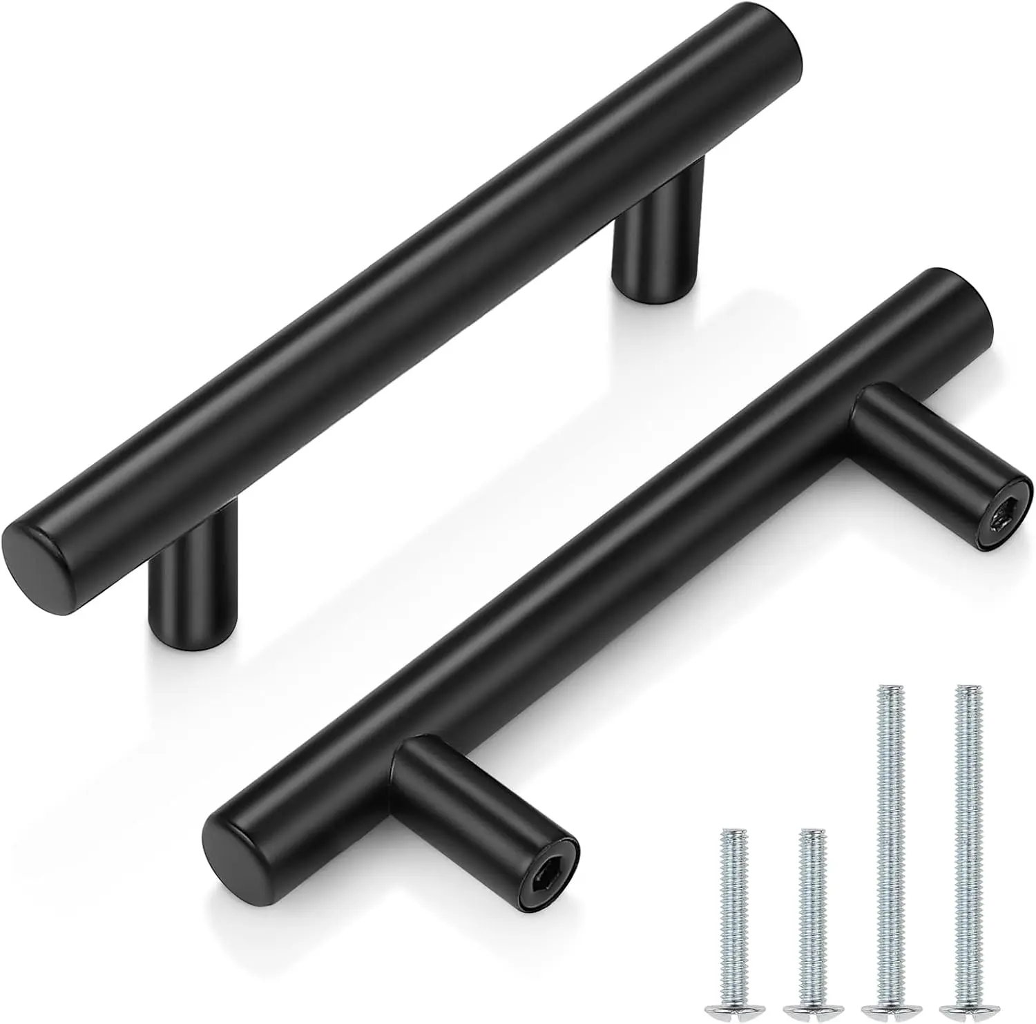 Probrico 1 Pack/5 Pack |3 Inch Hole Centers Flat Black Cabinet Pulls Modern Cupboard Hardware Kitchen Cabinet T Bar Handle Dresser Pulls, 5 Inch Total Length Screws