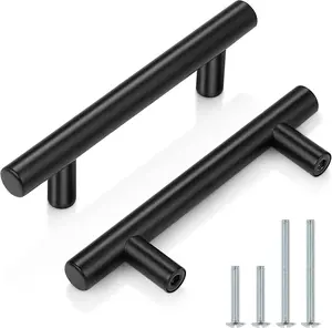 Probrico 1 Pack/5 Pack |3 Inch Hole Centers Flat Black Cabinet Pulls Modern Cupboard Hardware Kitchen Cabinet T Bar Handle Dresser Pulls, 5 Inch Total Length Screws