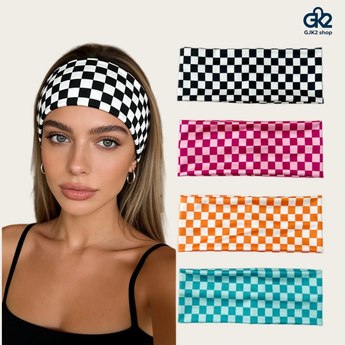 4 Pack Thick Headbands for Women, Wide Plaid Checkered Elastic Hair Accessories, Non-Slip Fashion Sweatbands for Sports and Fitness, Gym Wrap Headband, Running Headband