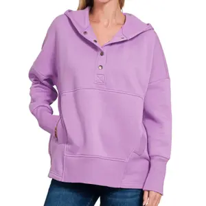 FLEECE HALF SNAP BUTTON HOODED SWEATSHIRTS