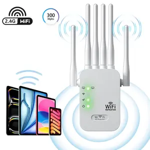 6-Antenna WiFi Range Extender (2.4GHz), 300Mbps Wireless Signal WiFi Repeater and Router Booster, Covers Up to 6000 Sq Ft for 50 Devices,  Repeater with Ethernet Port for Home and Gifts