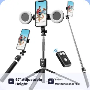 Selfie Stick Tripod with Fill Light, Durable Stainless Steel Design, Bluetooth-compatible Remote Control, Stable Three-Leg Support for Live Streaming and Video Shooting, Selfie Accessories