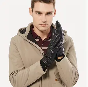 Men's Winter Gloves Genuine Leather Black Warm for Outdoor Cycling & Motorcycle Riding Durable Comfortable Sleek Design