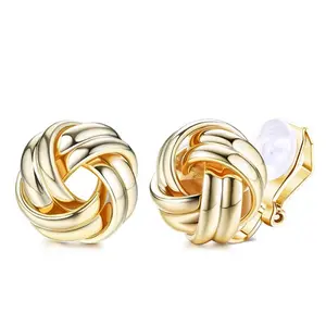 Gold Twisted Knot Clip On Stud Earrings