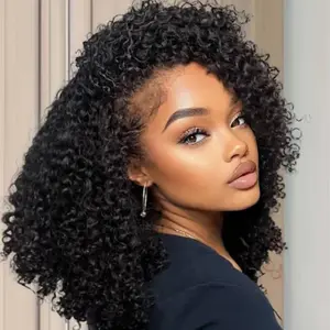 【3 IN 1 HALF WIG】MoreFace Wear Go Half Wig Kinky Curly With Drawstring Invisible Hairline Glueless Human Hair Wigs 3 IN 1 Half Wig Beginner Friendly