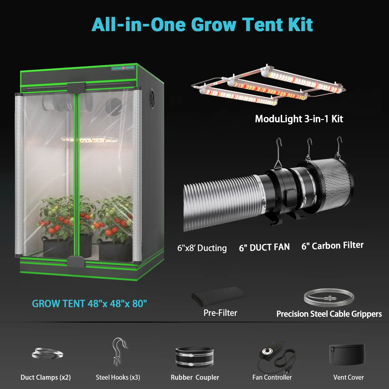 4x4 1800D Tent+6'' Complet Kit