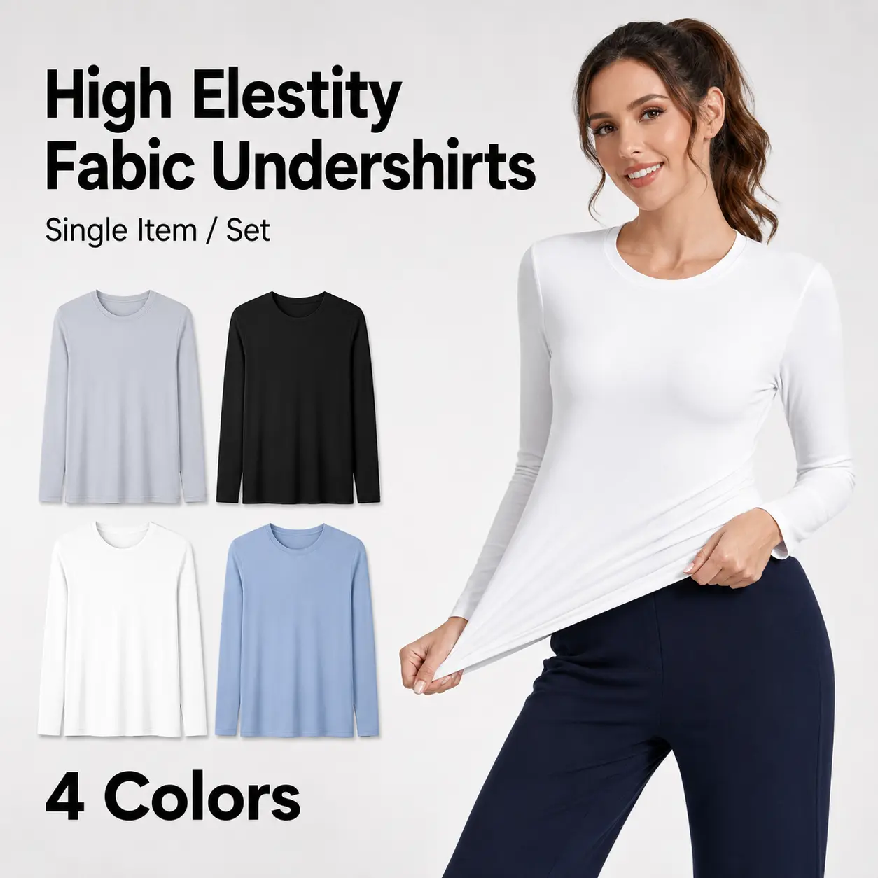 Kecols Long Sleeve Undershirts for Women Stretch Crew Neck Undershirt Soft Skin-Friendly Fabric High-Elasticity Tee Athletic Crew Neck Crewneck Womenswear