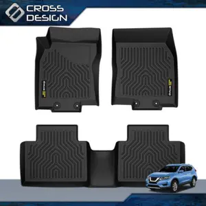 CROSSDESIGN TPE 3D All Weather Floor Mats Fit for 14-23 Nissan Rogue Nissan/08-24 Frontier Crew Cab w/ 2nd Row  Waterproof Durable floormats Non-slip 3PCS Mats Under-Seat Storage
