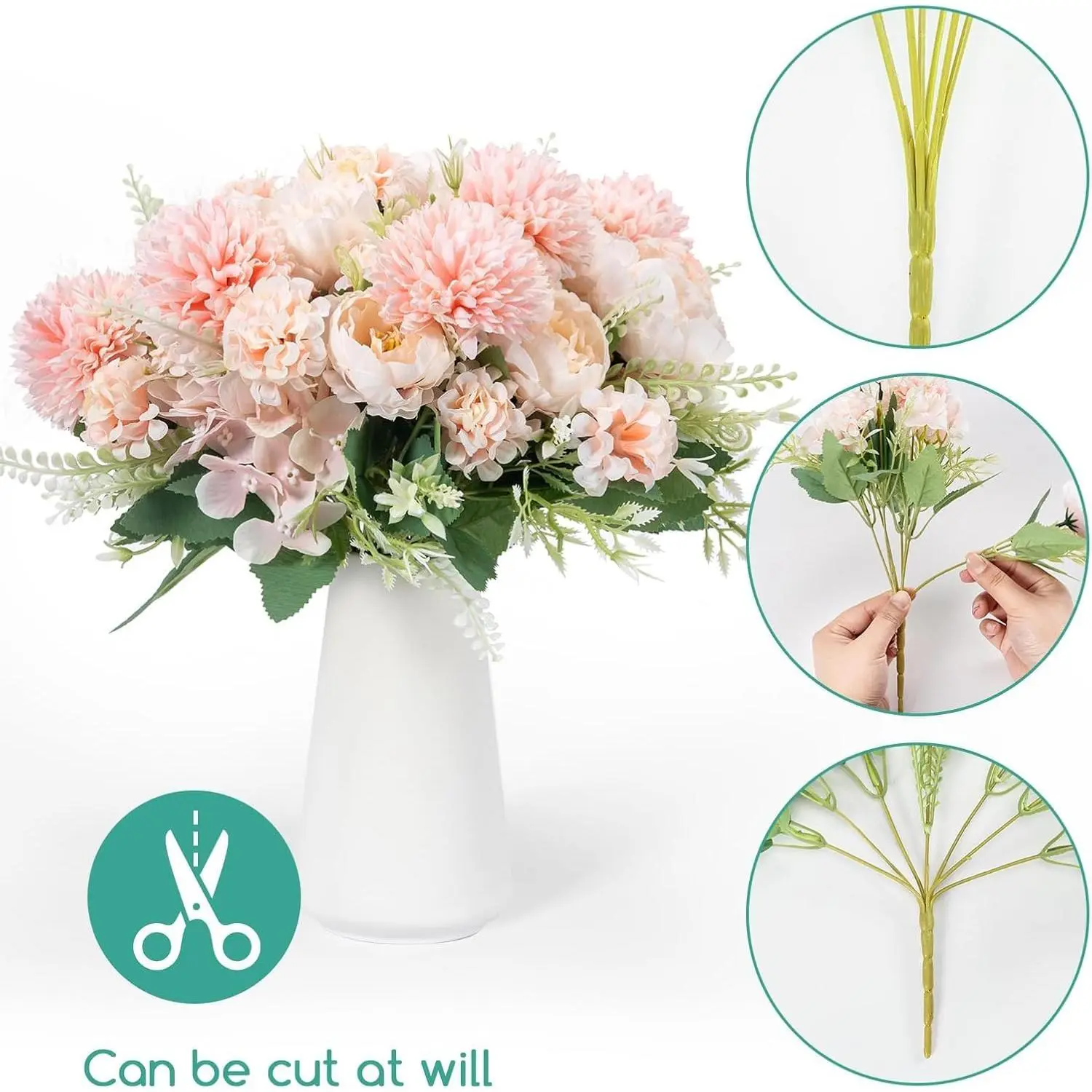 12 Bundles Peonies Artificial Flowers Pink Fake Peony Flower Rose Silk Faux Peonies for Outdoor, Fake Plants for Wedding Party Bouquet Home Indoor Garden Porch Patio Decor