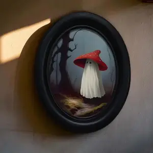 Vintage Art Style Ghost Mushroom Head Wall Decor, Artwork, Indoor Decoration, Perfect for Halloween Christmas Thanksgiving Home Office Decoration, Room Ornament