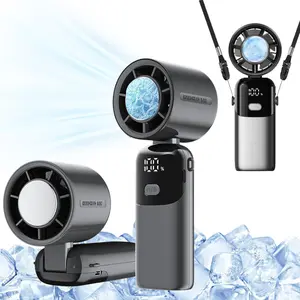 Portable Handheld Turbo Fan Rechargeable Personal Mini Cooling Fan Battery Operated Fan with Ice Cooler 3 in 1 Foldable Hand Neck-Hanging Powerful Wind Fan for Travel Beach Vacation Summer Concerts Music Festival Outdoor Camping Hiking Gifts for Women Men