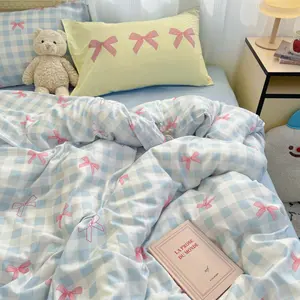 Bow Pattern Bedding Set, 1 Count Bedspread & 1 Count Flat Sheet & Pillowcase without Filler, Soft Comfortable Bedding Set for Home Bedroom