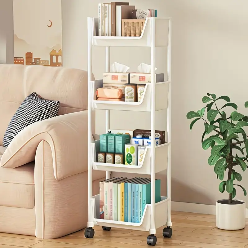 White Plastic 4-Duty Rolling Storage Cart with 4-Wheel Mobility, Multi-Tier Storage Rack, Sturdy Frame, Space Saver Organizer, Easy Assembly, Home Supplies for Office, Garage