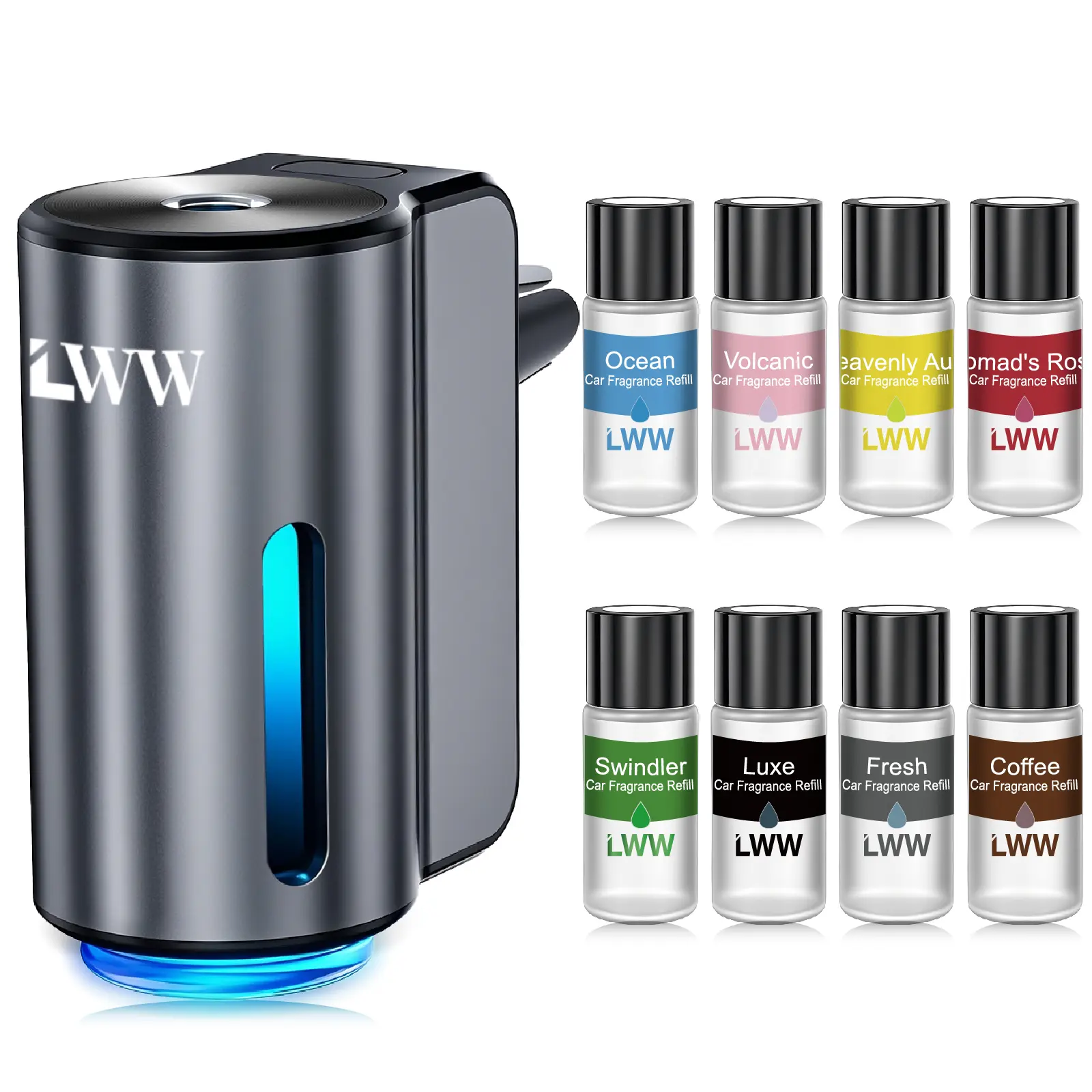 LWW 2026 Designer Car Aromatherapy Machine - Couples Edition Dual Diffuser Gift Set with 10 French Essential Oils, Car Interior Accessories, Vehicle Accessories, Car Scents, Essential Oil Diffuser For Car