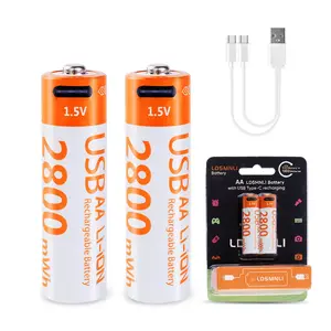 Rechargeable AA Lithium Batteries - 4 Pack Rechargeable Battery Packs 1.5V 2800mWh AA Li-ion Batteries, 1000 Cycles Lithium-ion Double A Batteries with USB-C Cable for Toy, Remote, Joystick, Keyboard, Flashlight