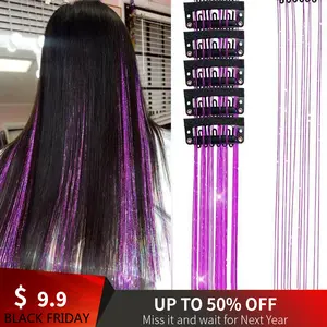 Hair Tinsel Clip Purple Hair Tinsel Kit for Girls 20 Inch Glitter Fairy Tinsel Hair Extensions Colorful Heat Resistant Party Festival Accessories for Women Kids