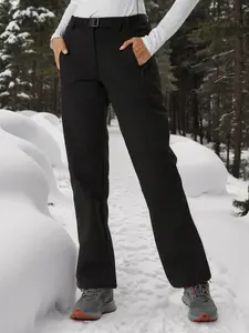 Women's Solid Belted Zipper Pocket Skiing Pants, Sporty Waterproof Windproof Pants for Hiking Hunting, Women's Sport & Outdoor Bottoms for Fall & Winter, Athletic Bottoms, Outdoor Wear, Premium Outdoor Apparel