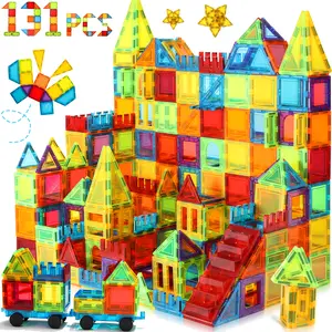 ALPHA GROUP 131PCS Magnetic Tiles Set with 2 Cars for Kids Age 4-8 STEM Magnet Blocks for Creative Play Safe & Versatile Building Toys for Toddlers 3-5