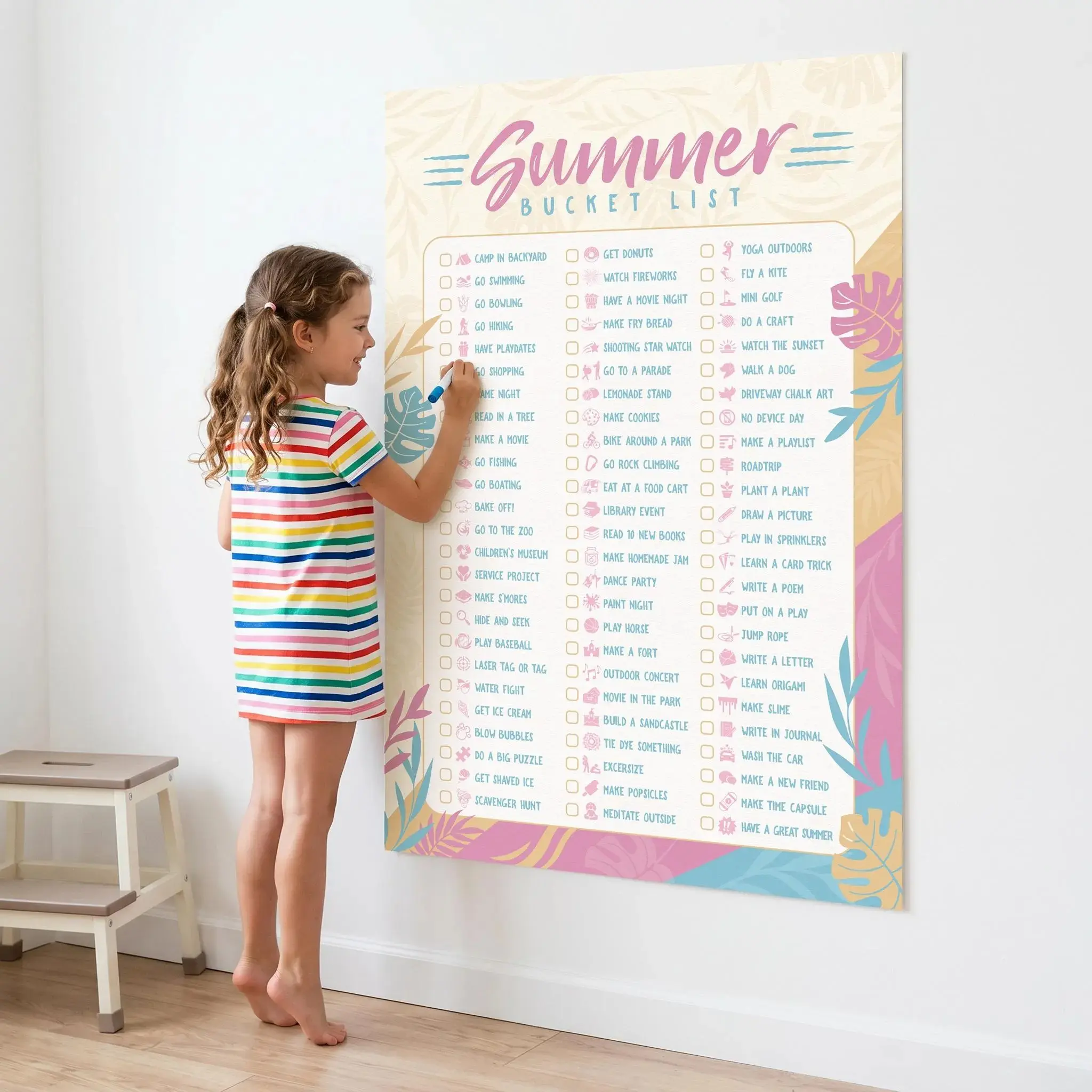 [Up to 65% Off][Free Shipping][No Frame] Artistic Summer Bucket List Paper Poster - Kids' Graphic Home Decor, Room & Wardrobe Printable Activity Checklist