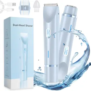Portable double-headed women's shaver, bikini trimmer, full body hair removal machine, home travel shaver, washable blade, unisex, lightweight and easy to carry, private area shaver, women's bikini hair removal, USB Rechargeable Trimmer, Dual Head Trimmer