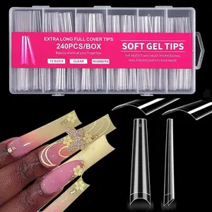 Extra Long Coffin Nail Tips, Transparent Acrylic Nails Tips, Half Cover Long Coffin Press on Nails, Flat Acrylic Nail Tips for Nail Salon Home Diy