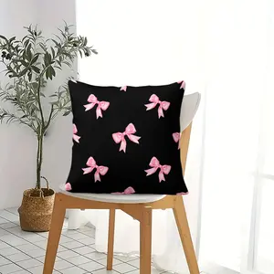 Soft Skin-Friendly Square Decorative Pillow, Sweet & Cool Black Pink Bow Pillow, Bedroom Sofa Decoration, Includes Pillow Insert