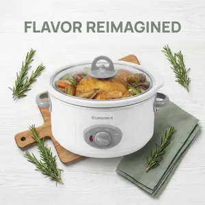 3.5 Quart Slow Cooker with 3 Heat Settings Non-Stick Ceramic Pot Tempered Glass Lid Dishwasher Safe Ivory White for Entrees Soups Stews Ricecooker Pressurecooker