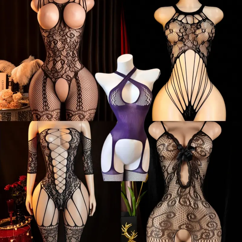 5 Pairs Black Lace High Stretch Thigh High Pantyhose Elegant Women's Floral Sexy Lingerie Set Exotic Socks Naughty Lace Fishnet Sexy Lace Splicing Lingerie Set