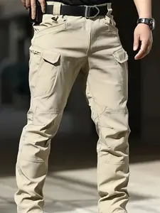 Men's Tactical Work Pants, Casual Cargo Pants, Stretch fabric with multiple pockets, machine washable, Plain, Elastic waistband for everyday comfort, Durable and abrasion-resistant, ideal for outdoor hiking and casual workwear